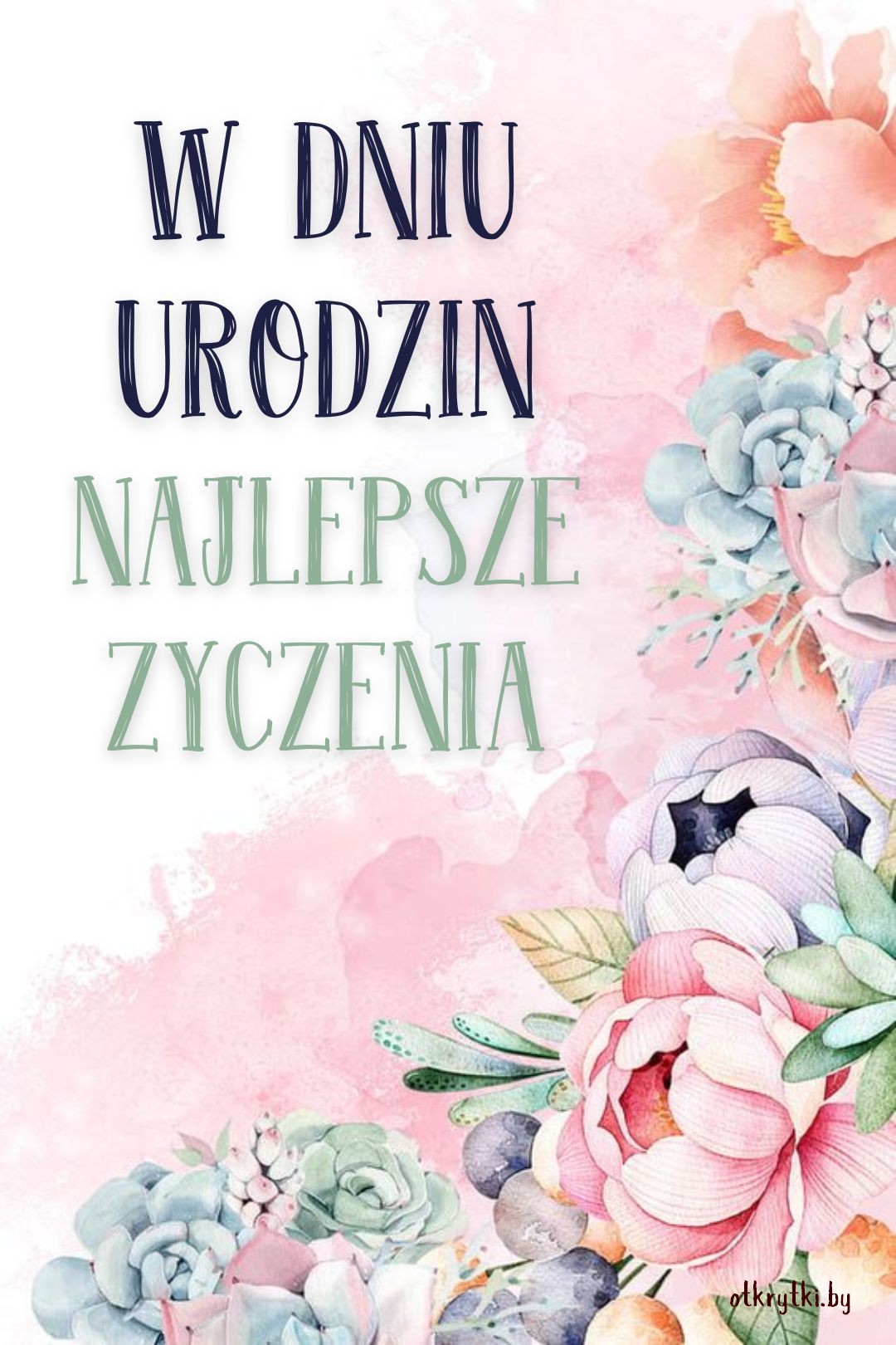 Польская открытка с цветами на день рождения