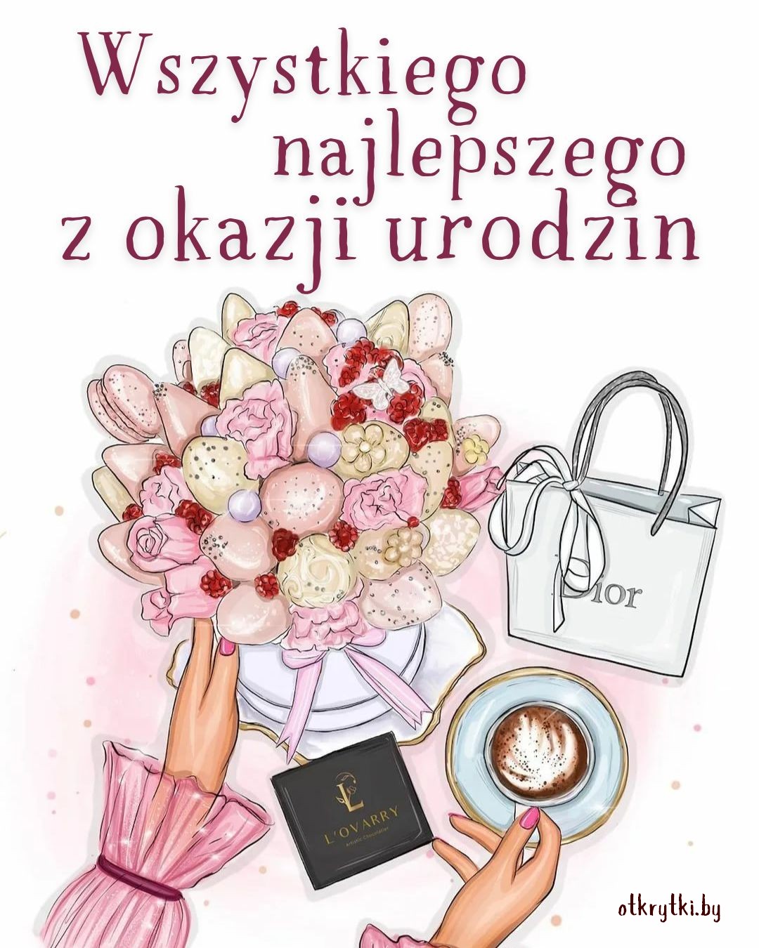 Польская открытка женщине на день рождения