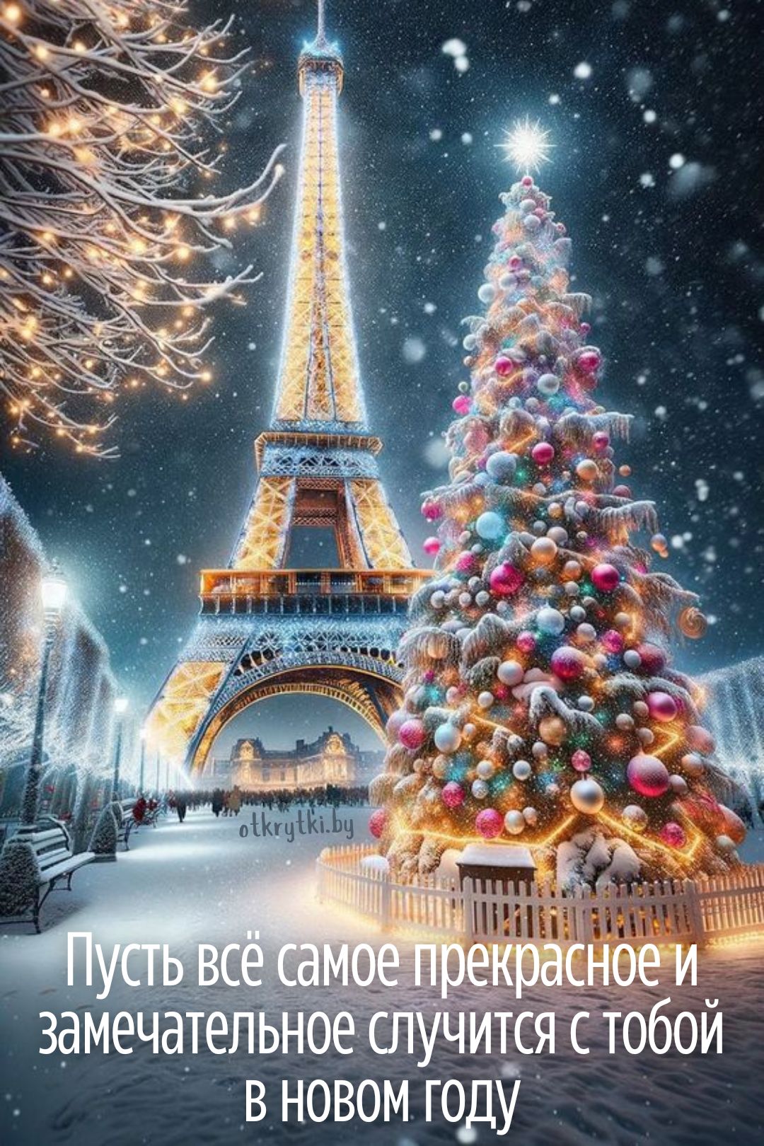 Яркая новогодняя открытка в французском стиле